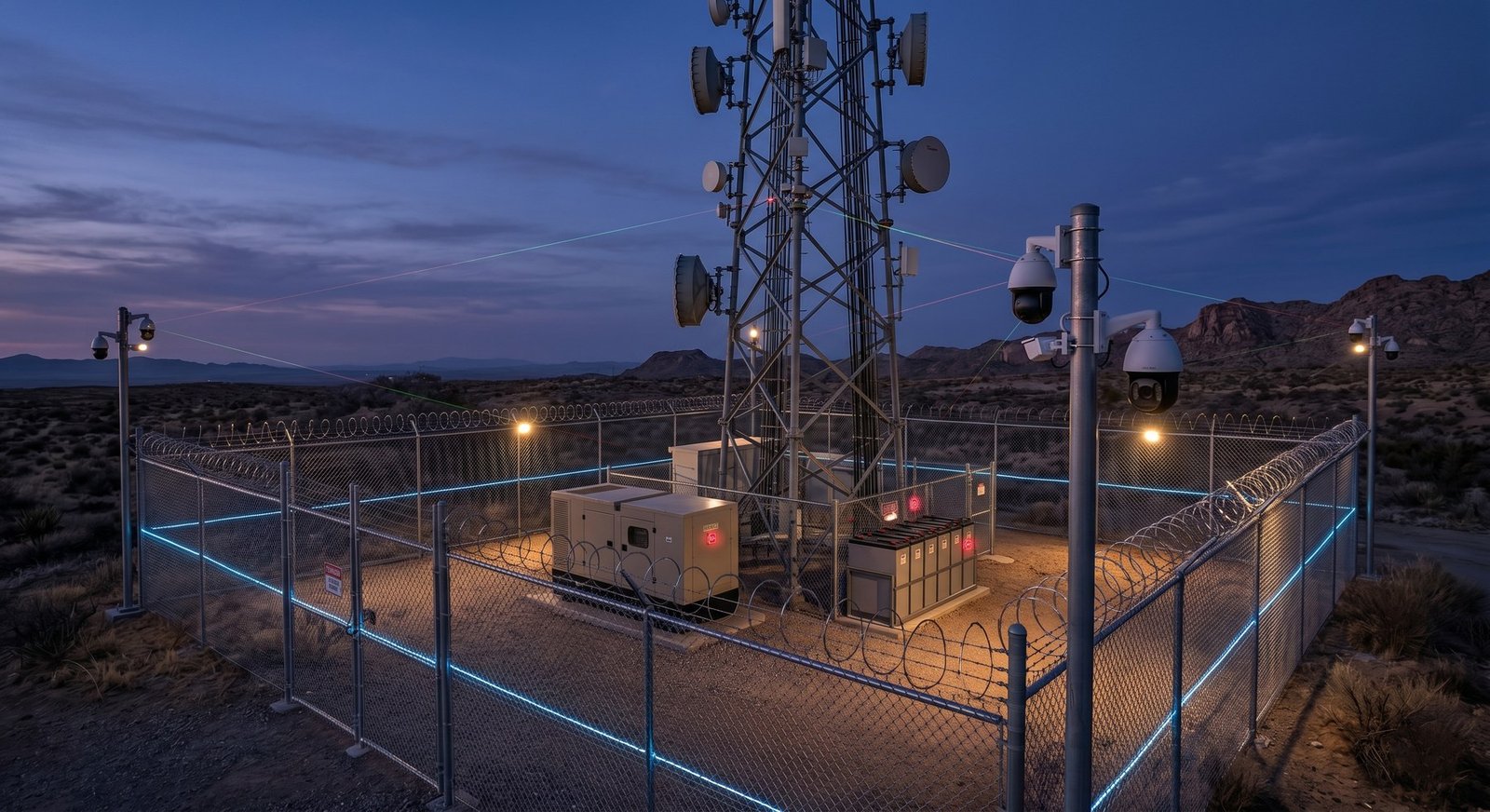 Perimeter laser beams and PTZ cameras at telecom site